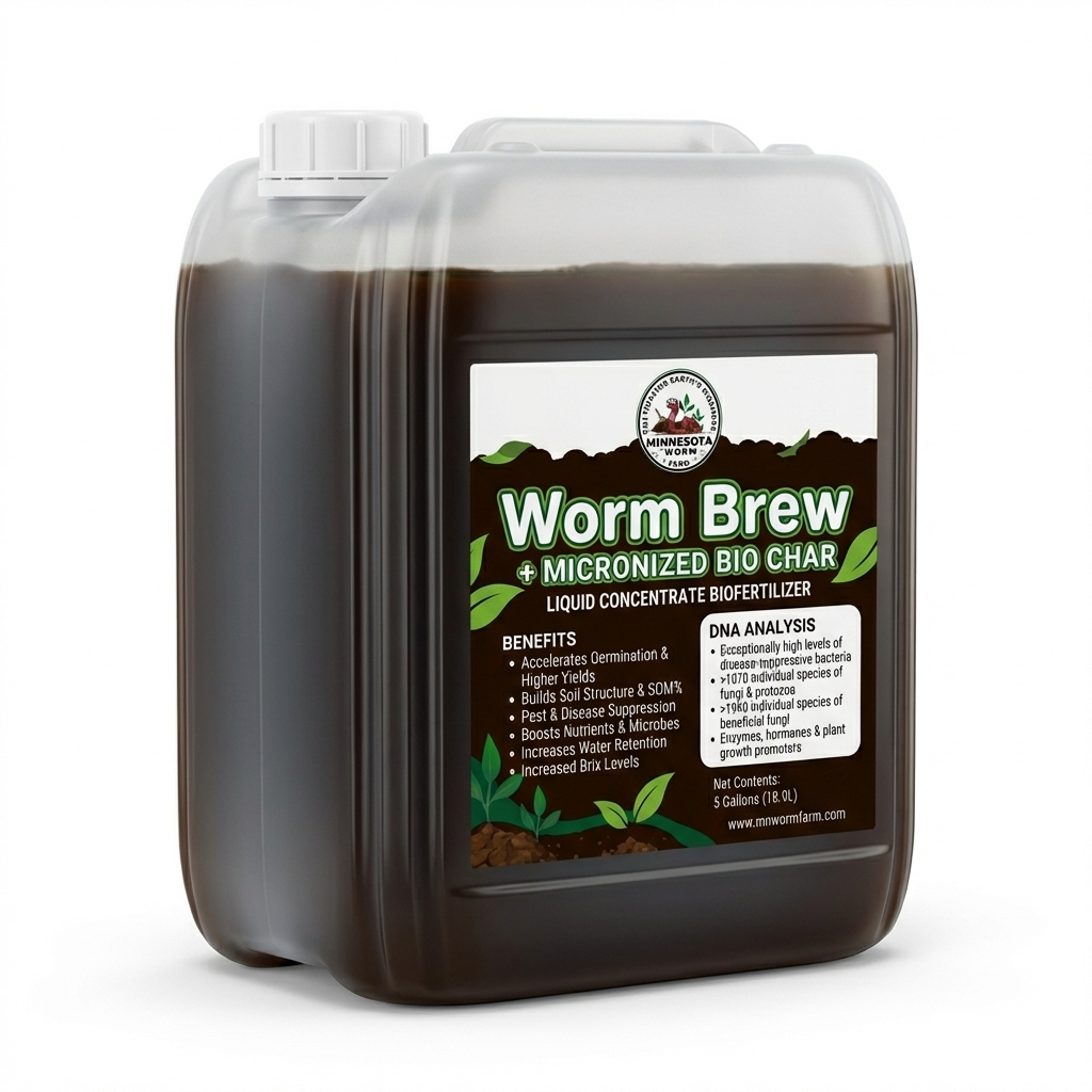 Worm Brew + Micronized Biochar – Lab Tested Living Soil Biofertilizer | Covers 10 Acres | 5 Gallons